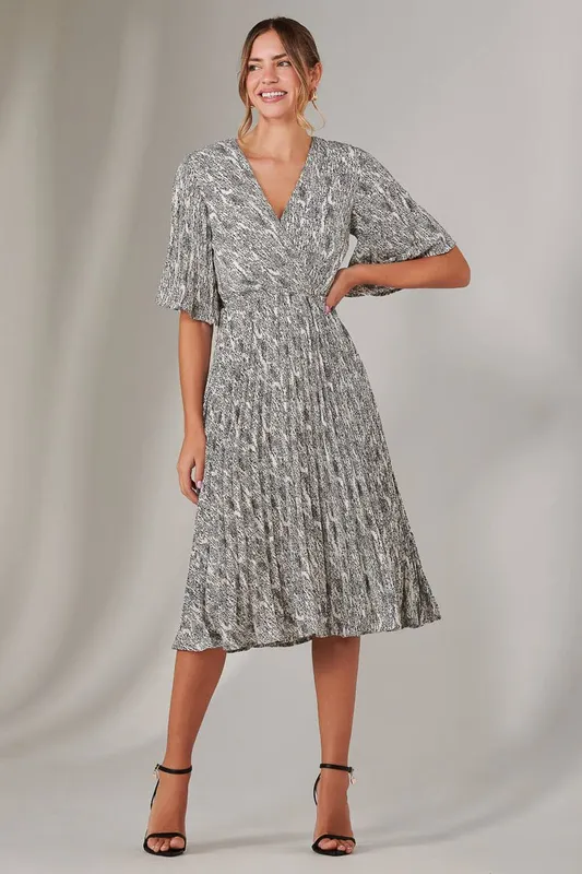 Jolie Moi Women's Pleated Wrap Midi Dress in Cream Size: 8 - Cream