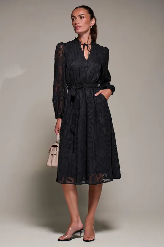 Jolie Moi Women's Tie Neck Chiffon Midi Dress in Black Size: 8 Black 8