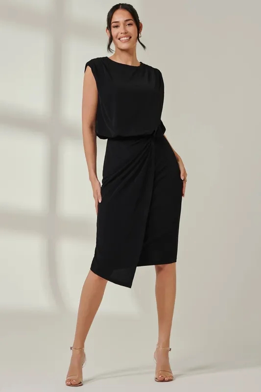 Jolie Moi Women's Tiered Draped Pencil Dress in Black Size: 8 - Black - Size: 8