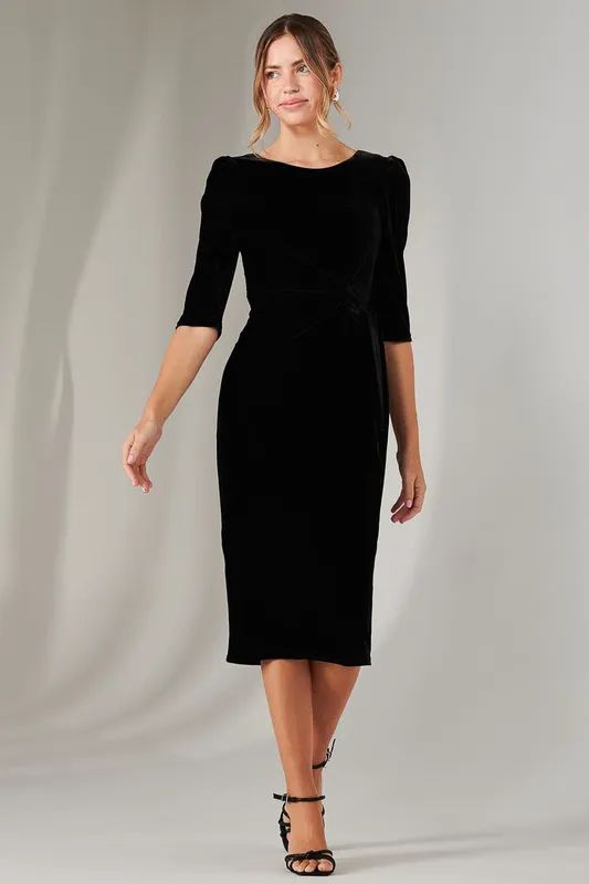 Jolie Moi Women's Velvet Side Tie Midi Dress in Black Size: 8 Black 8