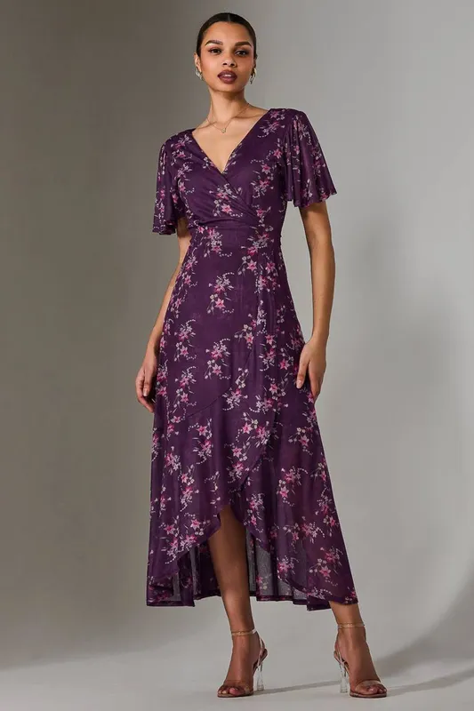 Jolie Moi Women's Wrap Midaxi Dress in Purple Size: 12 Purple