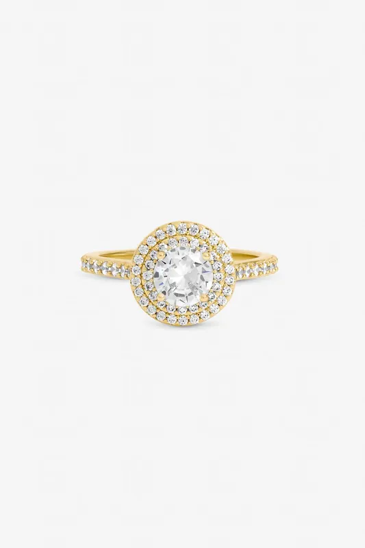 Jon Richard Women's Gold Plated Cubic Zirconia Halo Ring Size: Large Gold L