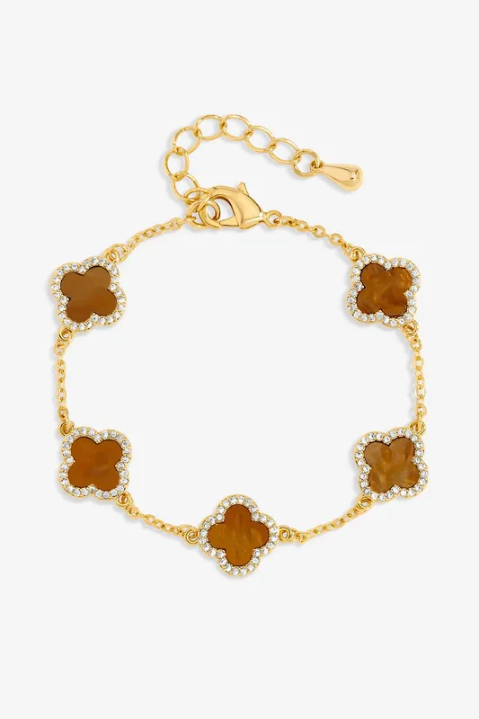 Jon Richard Women's Gold Plated Tigers Eye Clover Bracelet - Gold