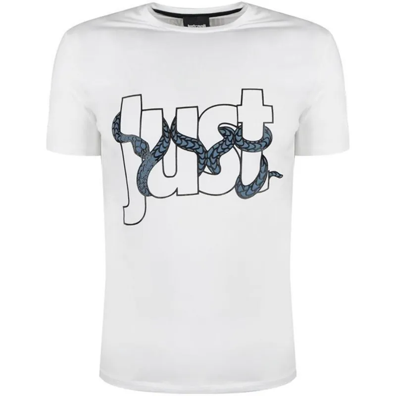 Just Cavalli Men's Snake Wrapped Logo White T-Shirt Size: Large White L