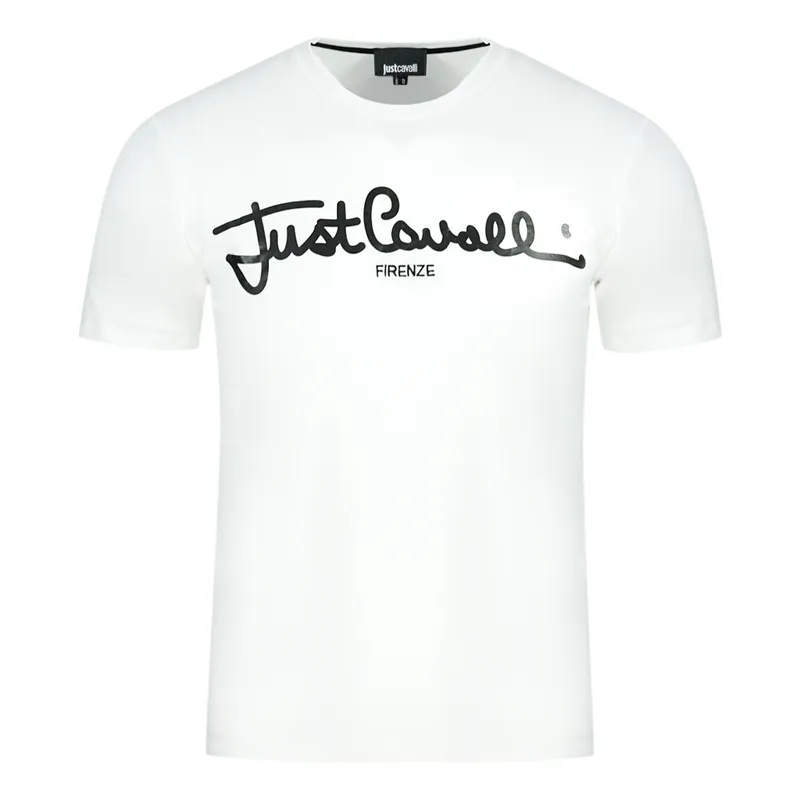 Just Cavalli Mens Logo Signature White T-Shirt Cotton - Size Small