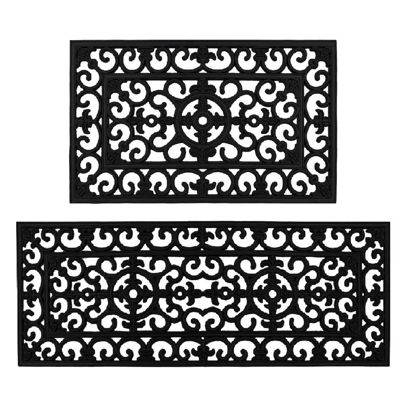 Jvl Lexi Wrought Iron Effect Rubber Door Mat & Patio Mat Set in Black Size: 45 cm x 120 cm Black 45 cm x 120 cm