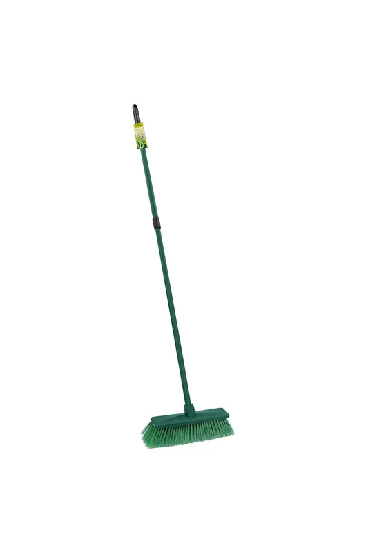 Jvl Outdoor Hard Bristle Broom with Telescopic Handle - Green Size: 1 Pack Green 1 Pack