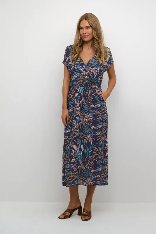 Kaffe Women's Jennifer V-Neck Pocket Maxi Dress in Navy Size: 8 - Navy