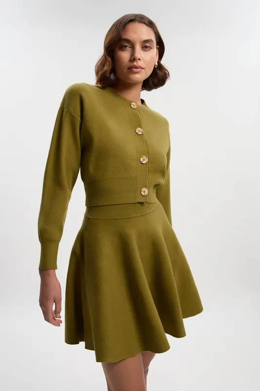 Karen Millen Women's Compact Yarn Full Knitted Skirt in Green Size: XS - Green