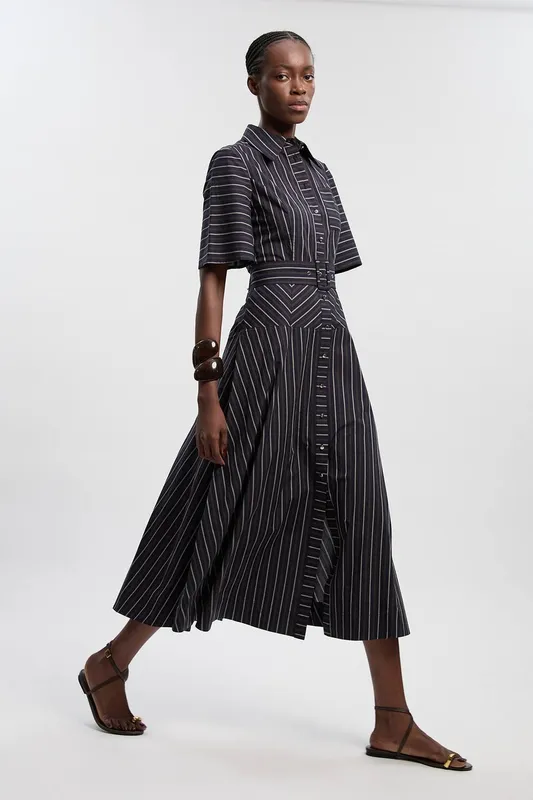 Karen Millen Women's Cotton Stripe Woven Shirt Dress Size: 8 - Stripe - Size: 8