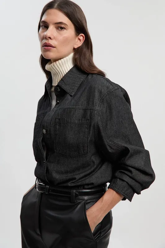Karen Millen Women's Denim Shirt in Black Size: 8 - Black - Size: 8