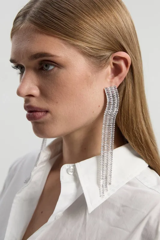 Karen Millen Women's Diamante Drop Earrings in Silver - Silver - Size: One Size