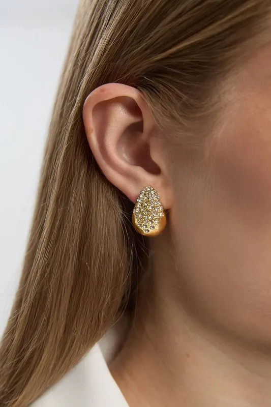 Karen Millen Women's Diamante Teardrop Earrings in Gold - Gold - Size: One Size