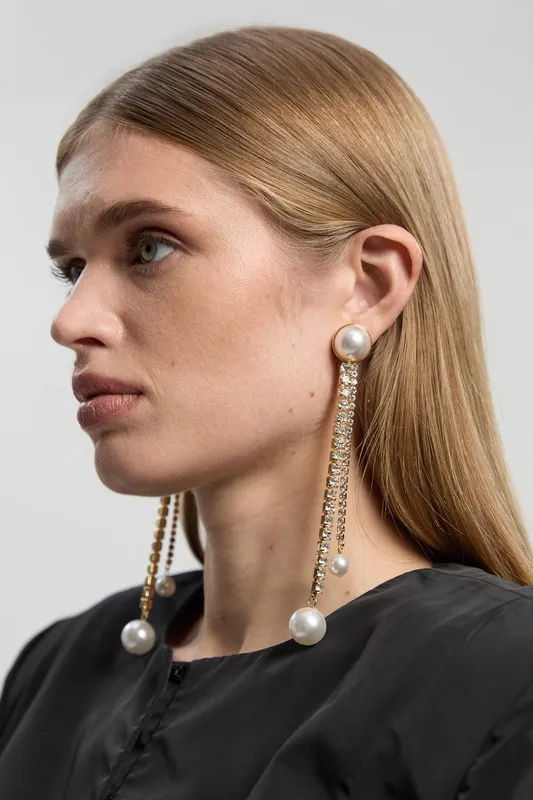 Karen Millen Women's Gold Tone Pearl Double Drop Earrings Gold female