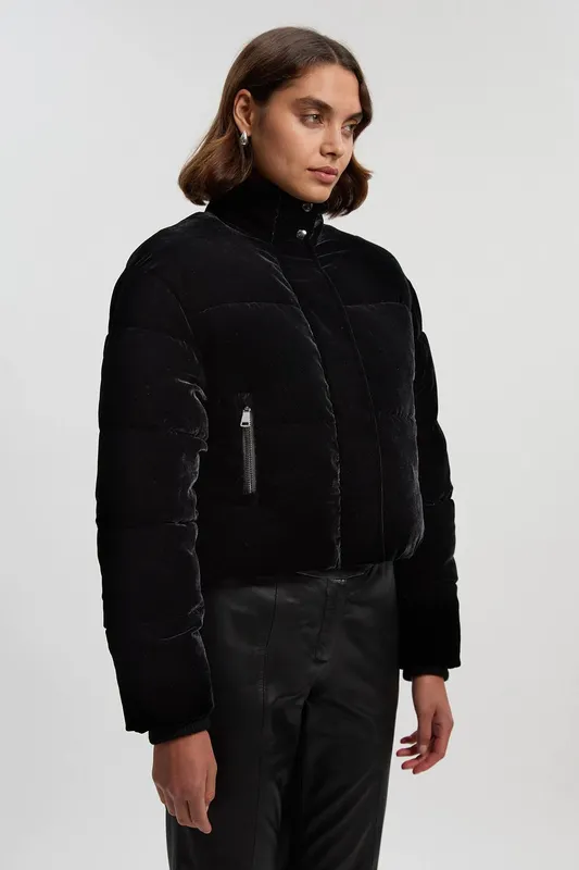 Karen Millen Women's Padded Velvet Short Coat in Black Size: 12 - Black - Size: 12