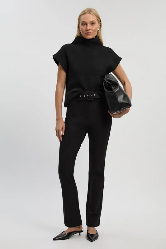 Karen Millen Women's Ponte Buckle Belt Legging Pants in Black Size: XS - Black