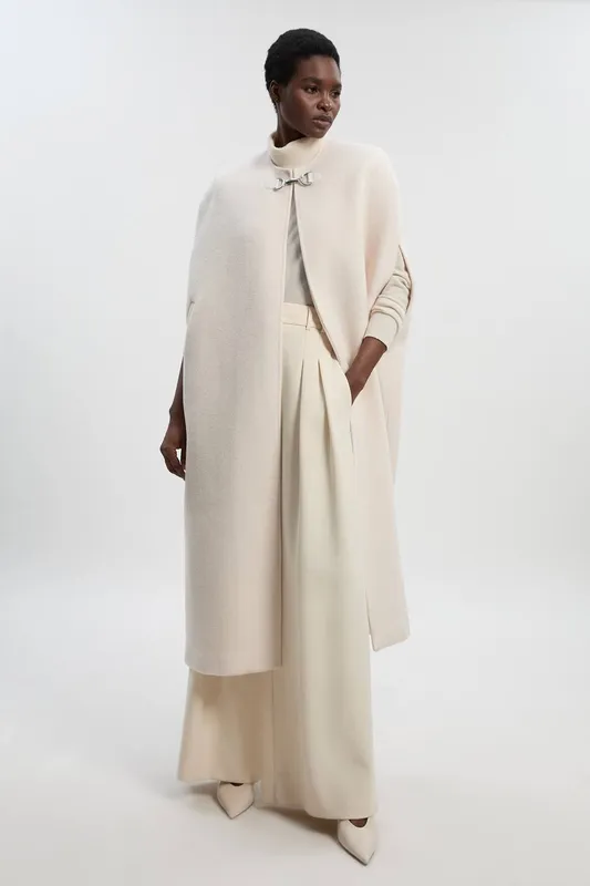 Karen Millen Women's Tailored Cape Midi Coat in Ivory Size: 12 - Ivory - Size: 12