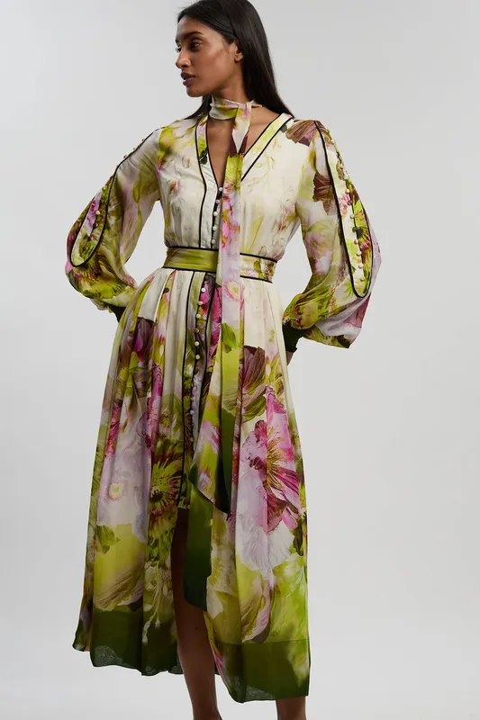 Karen Millen Women's Viscose Floral Print Woven Maxi Dress Size: 8 - Floral - Size: 8