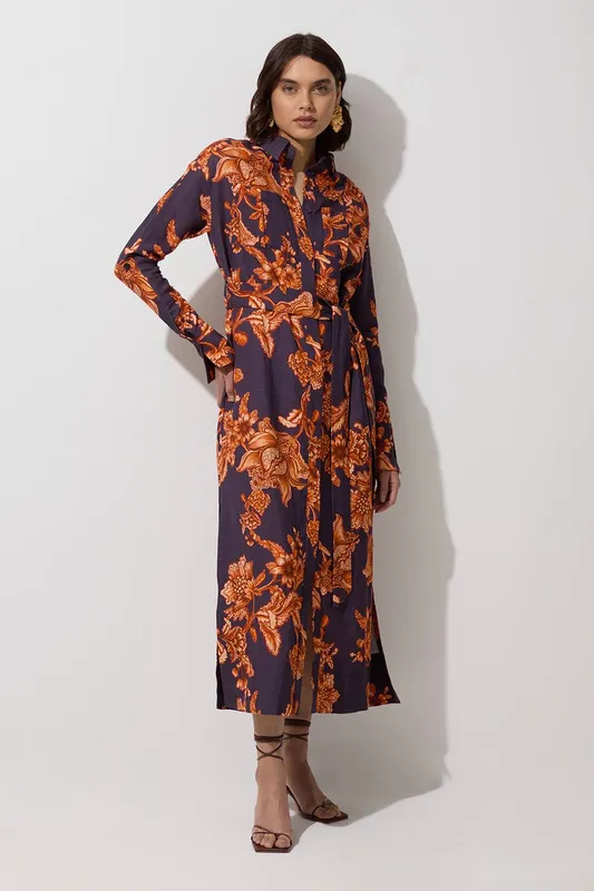 Karen Millen Women's Viscose Linen Woven Shirt Dress in Navy Size: 8 - Navy