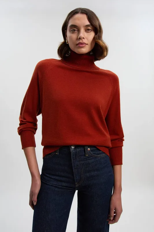 Karen Millen Women's Wool Blend Roll Neck Oversize Jumper in Rust Size: XS - Rust - Size: XS