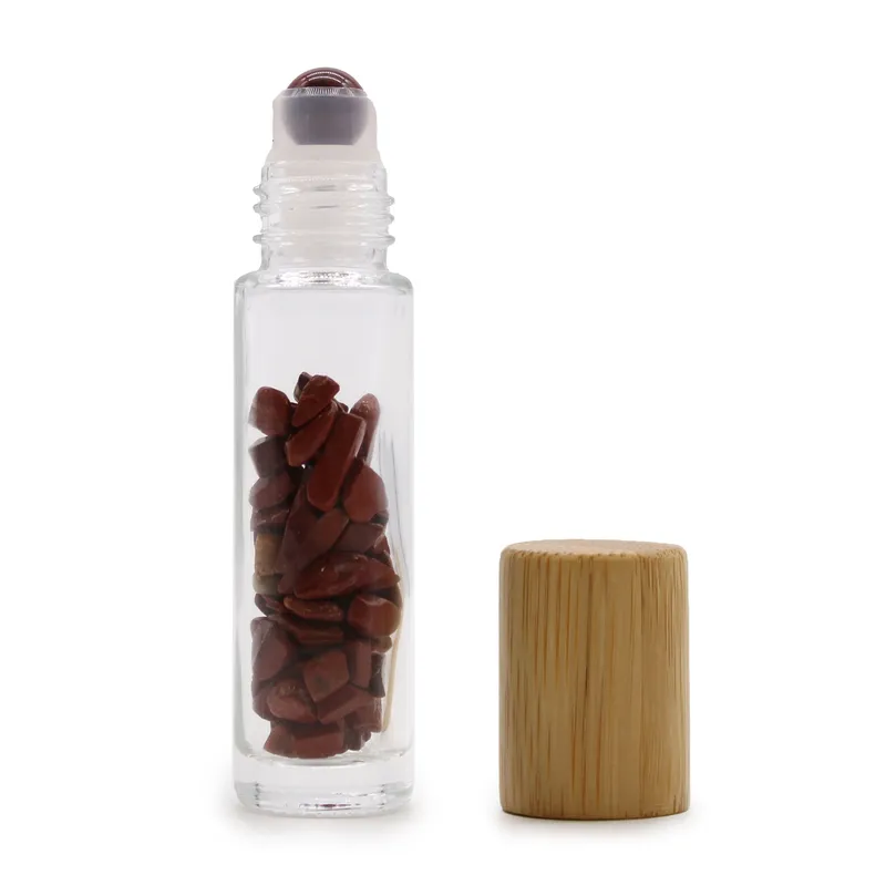 Kdmd Gemstone Essential Oil Roller Bottle - Red Jasper - Wooden Cap Red