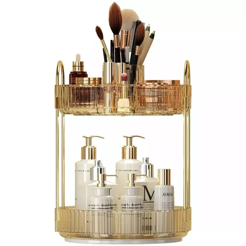 Kelvenix Unisex 2-Tier Gold Rotating Makeup Organiser, 360° Cosmetic Storage Stand Gold female