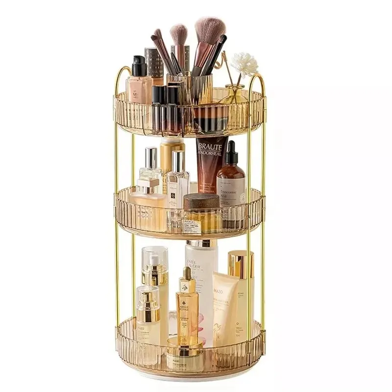 Kelvenix Unisex 3-Tier Gold Rotating Makeup Organiser, 360° Cosmetic Storage Stand Gold female