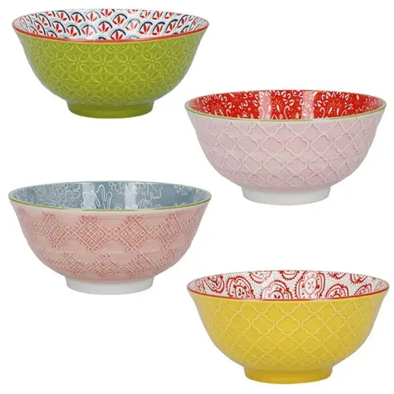 KitchenCraft Set of 4 'Brights' Designs Cereal Bowl Set in Gift Box Multicolor