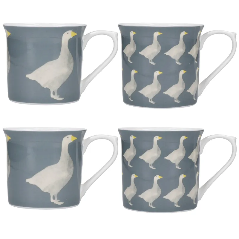 KitchenCraft 4-Piece Ceramic Mug Set 'Goose' in Grey Grey