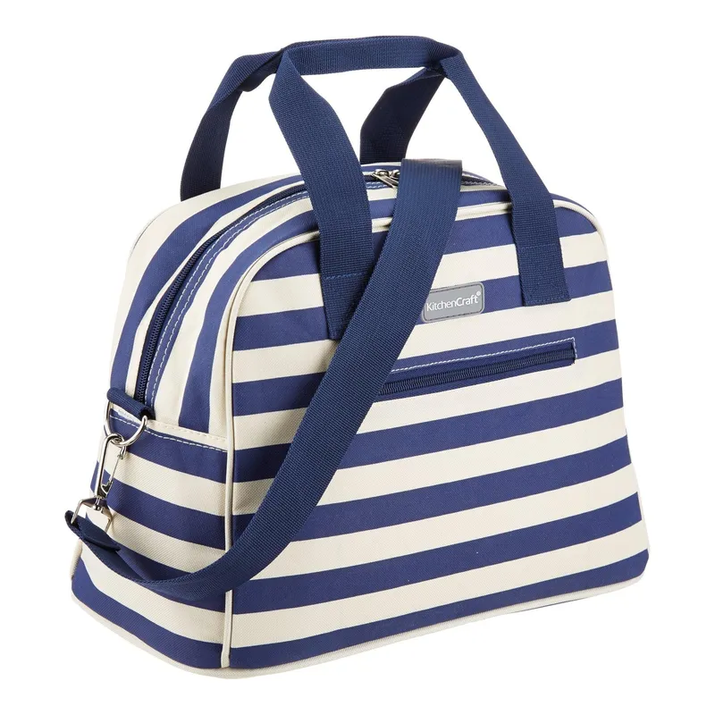 KitchenCraft Lulworth 11.5 Litre Blue Stripe Holdall Style Cool Bag Blue