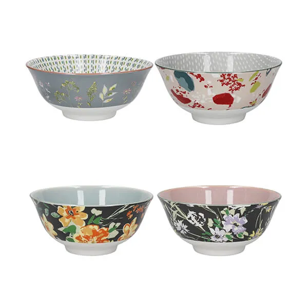 KitchenCraft Set of 4 Ceramic Bowls Floral Design