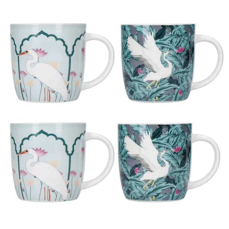 KitchenCraft Set of 4 Exotic Bird Coffee Mug Set in Green Green
