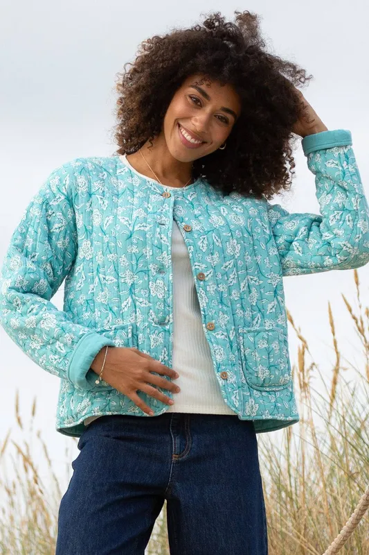 Kite Women's Harbin Quilted Jacket Ocean Bloom in Aqua Size: Medium - Aqua