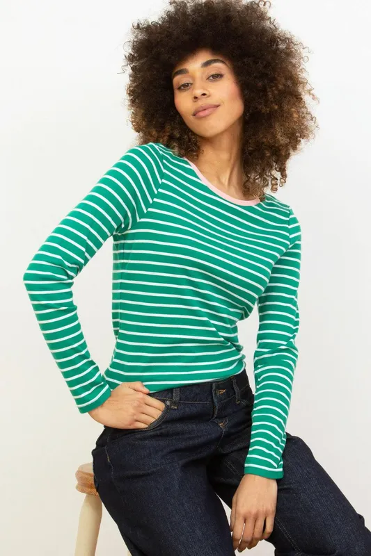 Kite Women's Portesham Jersey Top Emerald Stripe in Green Size: 10 - Green