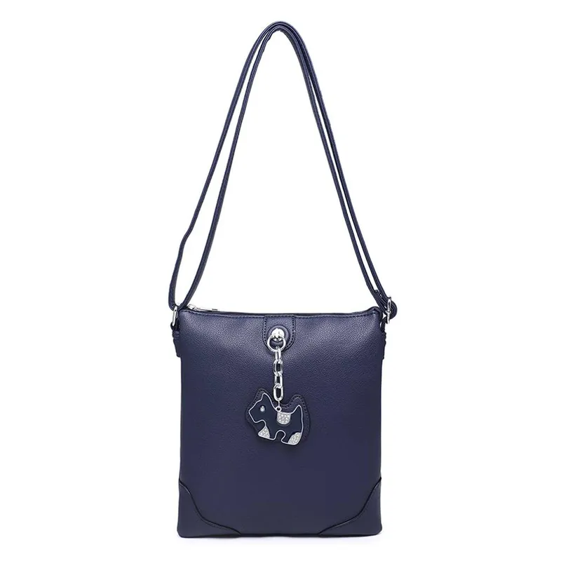 Kitise Women's Chic Puppy Charm Faux Leather Crossbody Messenger Bag in Blue Blue female