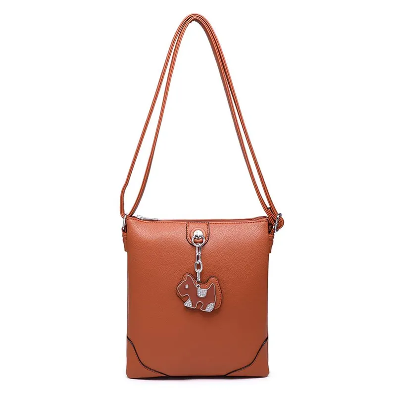 Kitise Women's Chic Puppy Charm Faux Leather Crossbody Messenger Bag in Brown Brown female