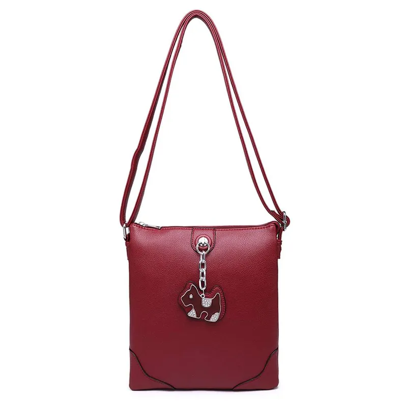 Kitise Women's Chic Puppy Charm Faux Leather Crossbody Messenger Bag in Red Red One Size