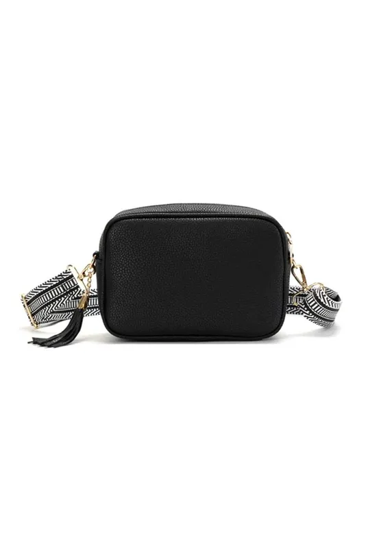 Kitise Women's Small Tassel Crossbody Bag Canvas Stap in Black - Black - Size: One Size