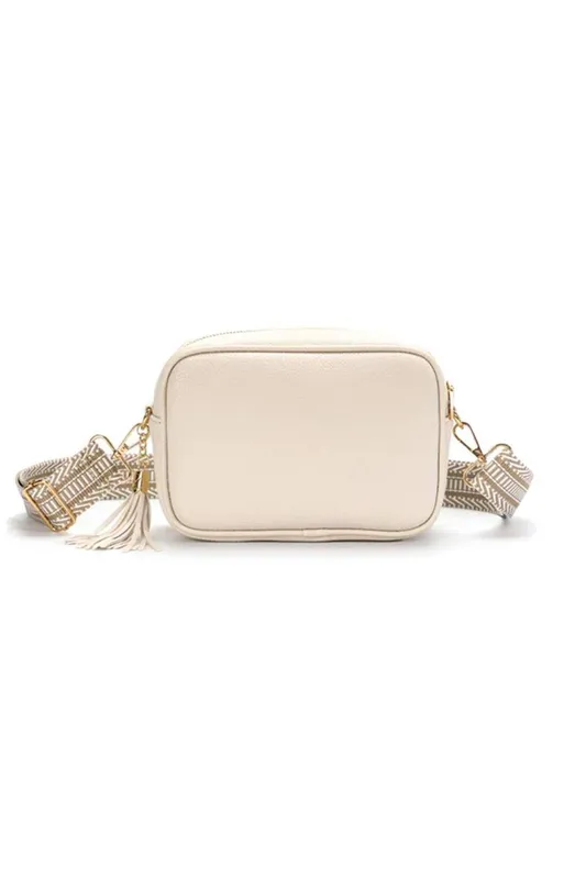 Kitise Women's Small Tassel Crossbody Bag Canvas Stap in Cream Cream female