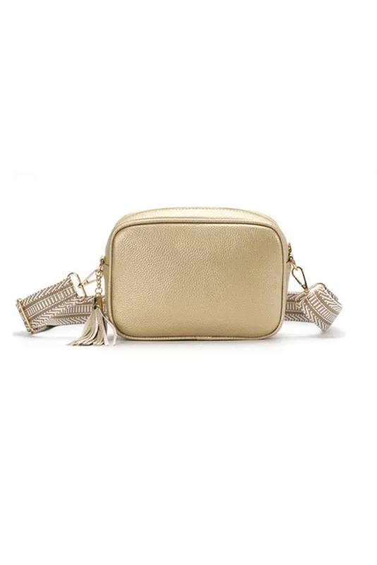 Kitise Women's Small Tassel Crossbody Bag Canvas Stap in Gold Gold female