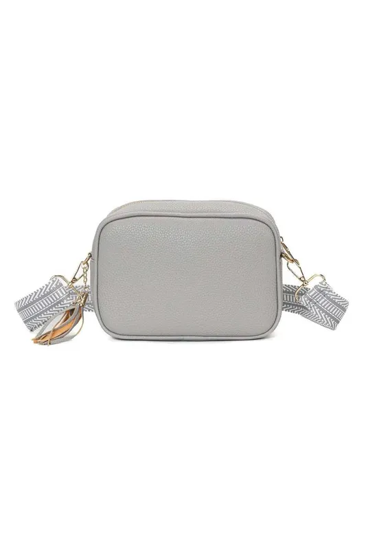 Kitise Women's Small Tassel Crossbody Bag Canvas Stap in Light Grey - Light Grey
