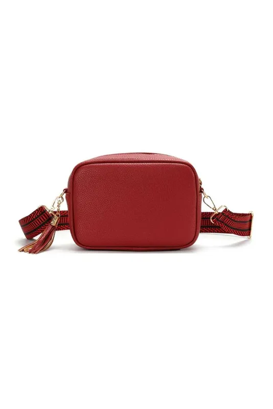 Kitise Women's Small Tassel Crossbody Bag Canvas Stap in Red Red female