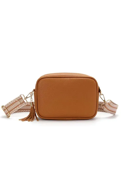 Kitise Women's Small Tassel Crossbody Bag Canvas Stap in Tan - Tan