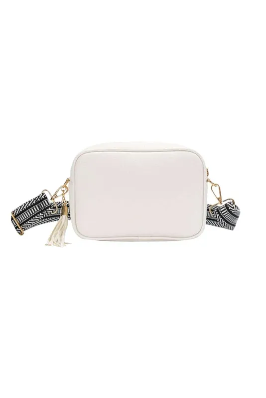 Kitise Women's Small Tassel Crossbody Bag Canvas Stap in White White One Size