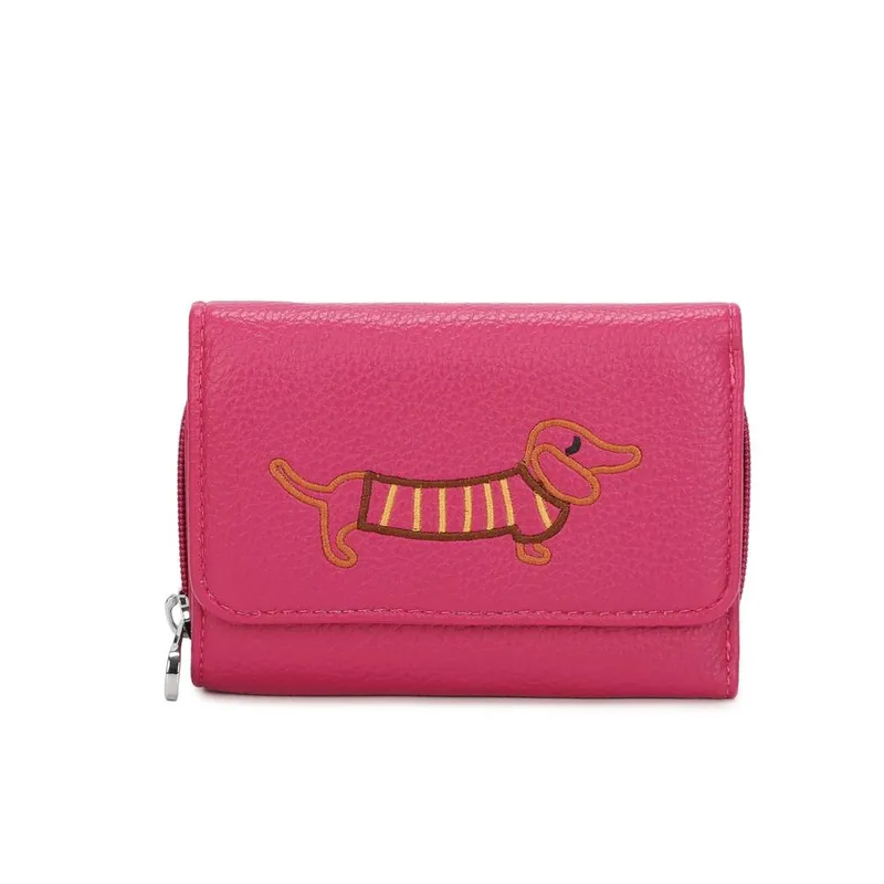 Kitise Women's Wallet Dachshund Dog Embroidery Trifold Snap Closure Coin Purse in Rose - Rose