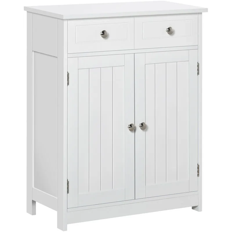 Kleankin - Bathroom Floor Storage Cabinet w/ 2 Drawers Door Cupboard White