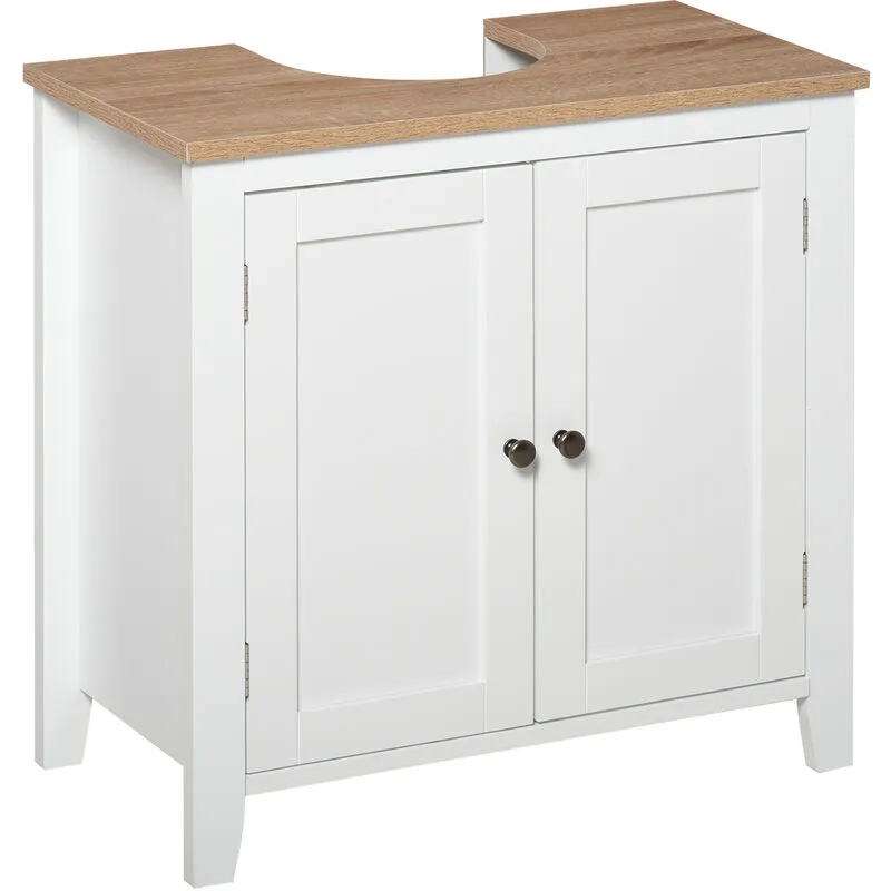 Kleankin - Bathroom Pedestal Under Sink Cabinet Floor w/ Storage Shelf Double Door