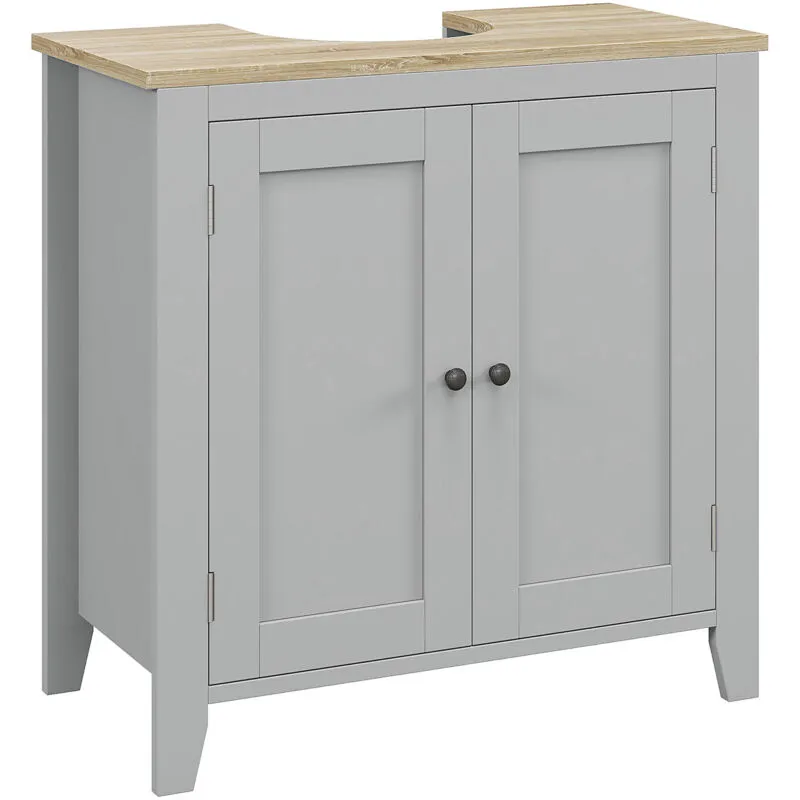 Kleankin - Bathroom Pedestal Under Sink Cabinet with Adjustable Shelf, Grey