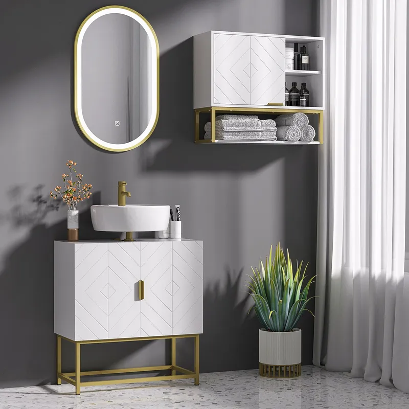 Kleankin Modern Bathroom Sink Cabinet Under Sink Storage Cabinet with 2 Doors in White White
