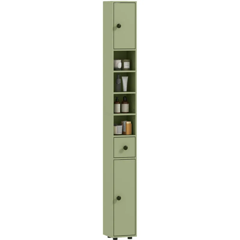 Kleankin - Slim Bathroom Cabinet, Toilet Roll Storage w/ Open Shelves, Green